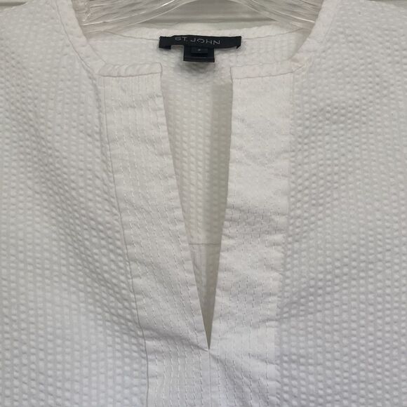 St. John white 3/4 sleeve v neck top - Picture 3 of 11